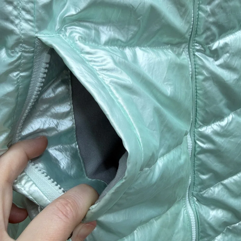 Lands End Girls XL 14 16 Primaloft Iridescent Fur Lined Winter Coat Puffer Green